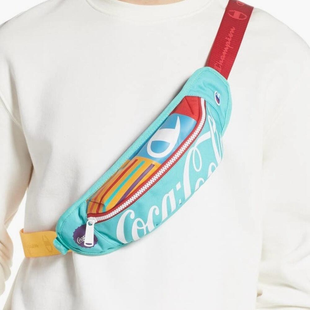 Champion Coca-Cola Retro Colorblock Belt Bag Crossbody Fanny Pack Rainbow M
